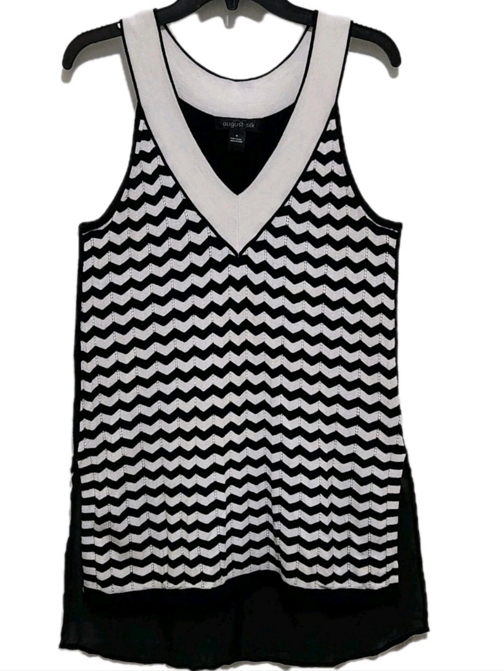 August Silk Women's M Chevron Tunic Tank Sheer Back Bottom Panel Boho Chic Retro